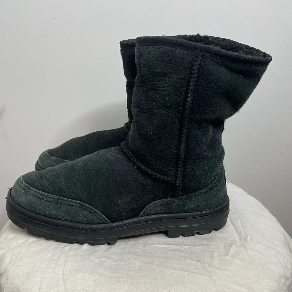 UGG Australia Classic Short Off Roader Leather 5525 Lined‎ Winter Boots Black 7